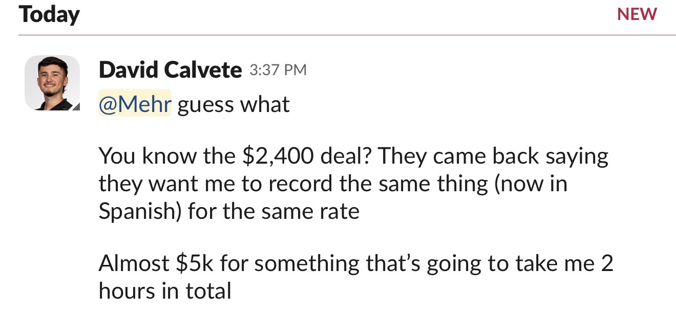 David: almost $5K for 2 hours of work