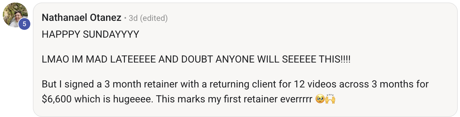 Nathanael: $6K 3-month retainer