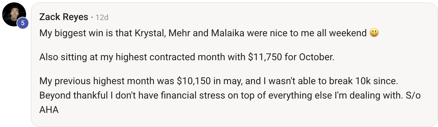 Zack: $11,750 contracted month